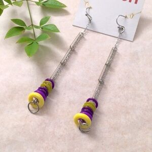 Single Slinky Purple Yellow Tension Springs Drop Earrings